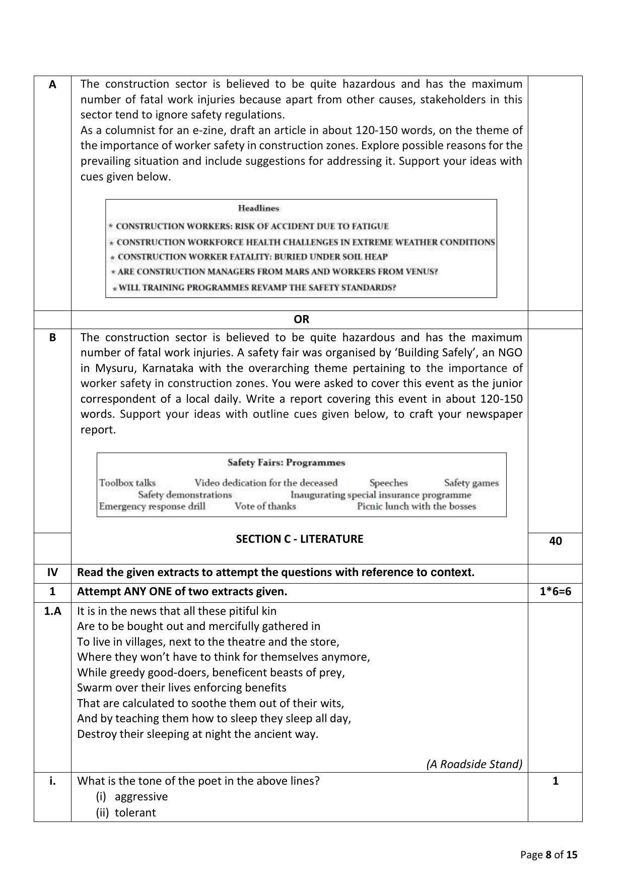 Cbse Class 12 English Core Sample Paper 2023 Indcareer Docs