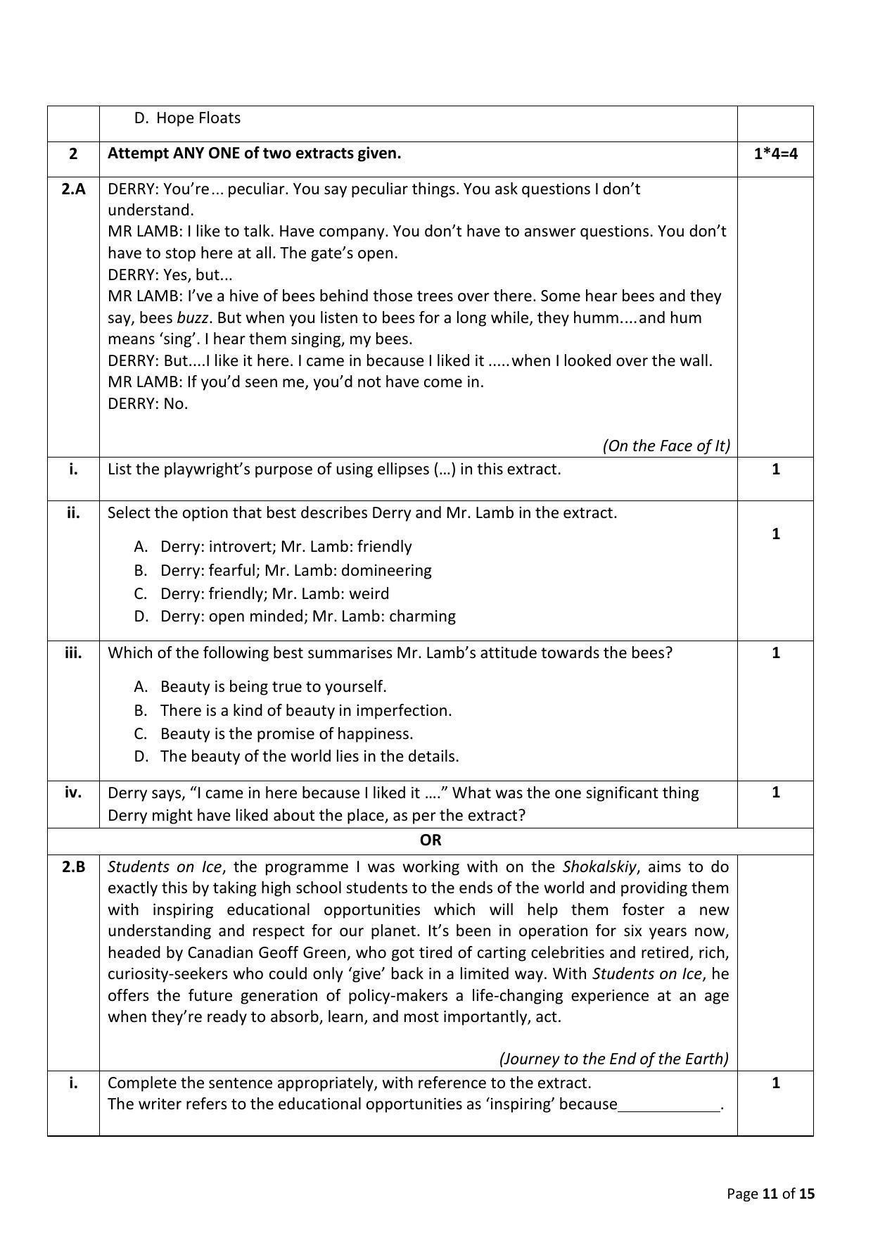 CBSE Class 12 English Core Sample Paper - IndCareer Schools