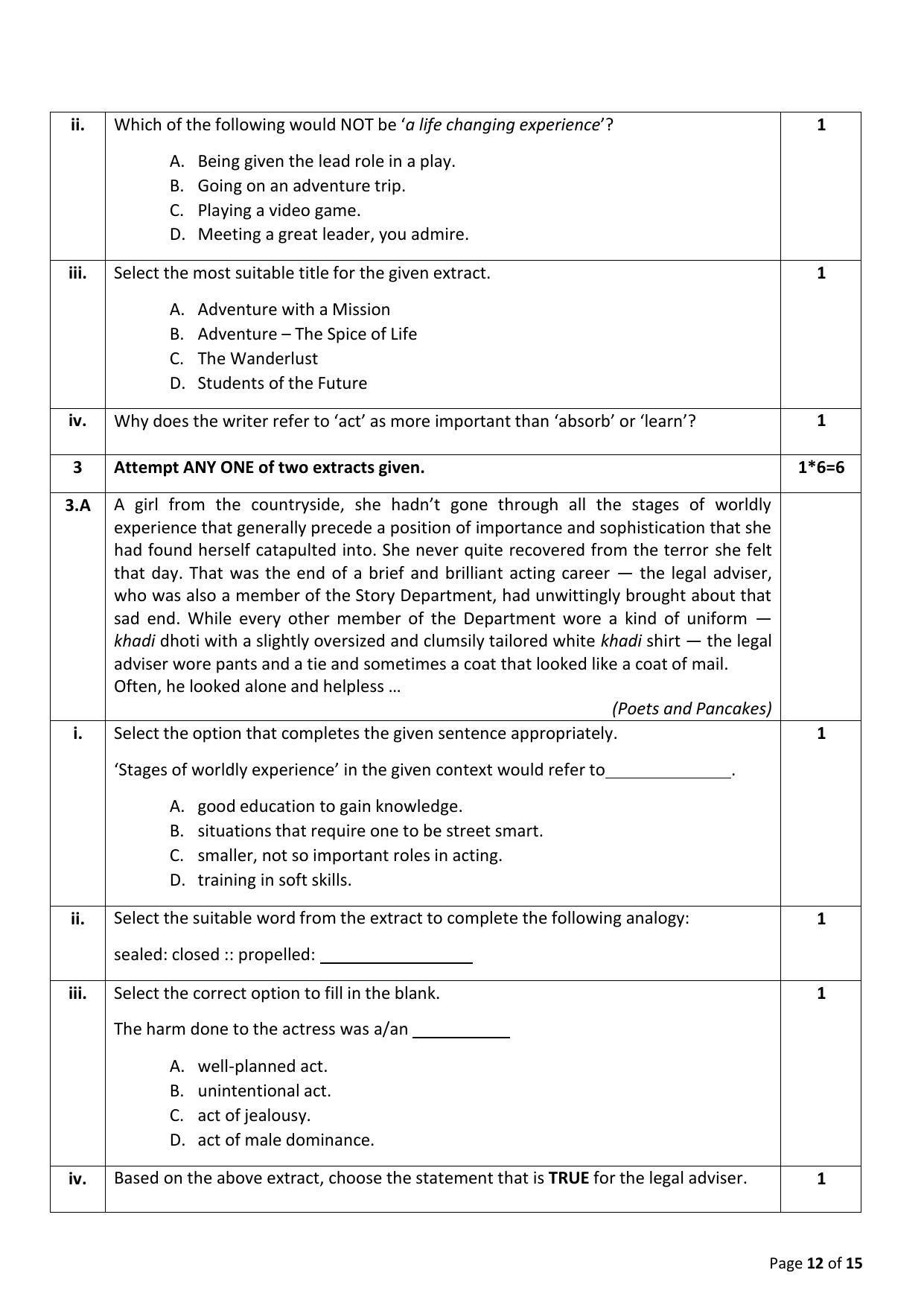 CBSE Class 12 English Core Sample Paper - IndCareer Schools