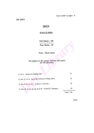 Assam HS 2nd Year English 2023 Question Paper