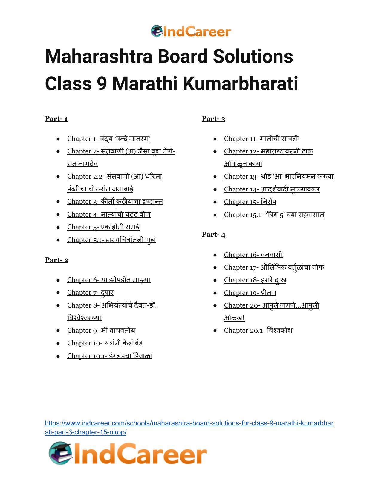 Maharashtra Board Solutions for Class 9- Marathi Kumarbharati (Part- 3): Chapter 15- निरोप - Page 16