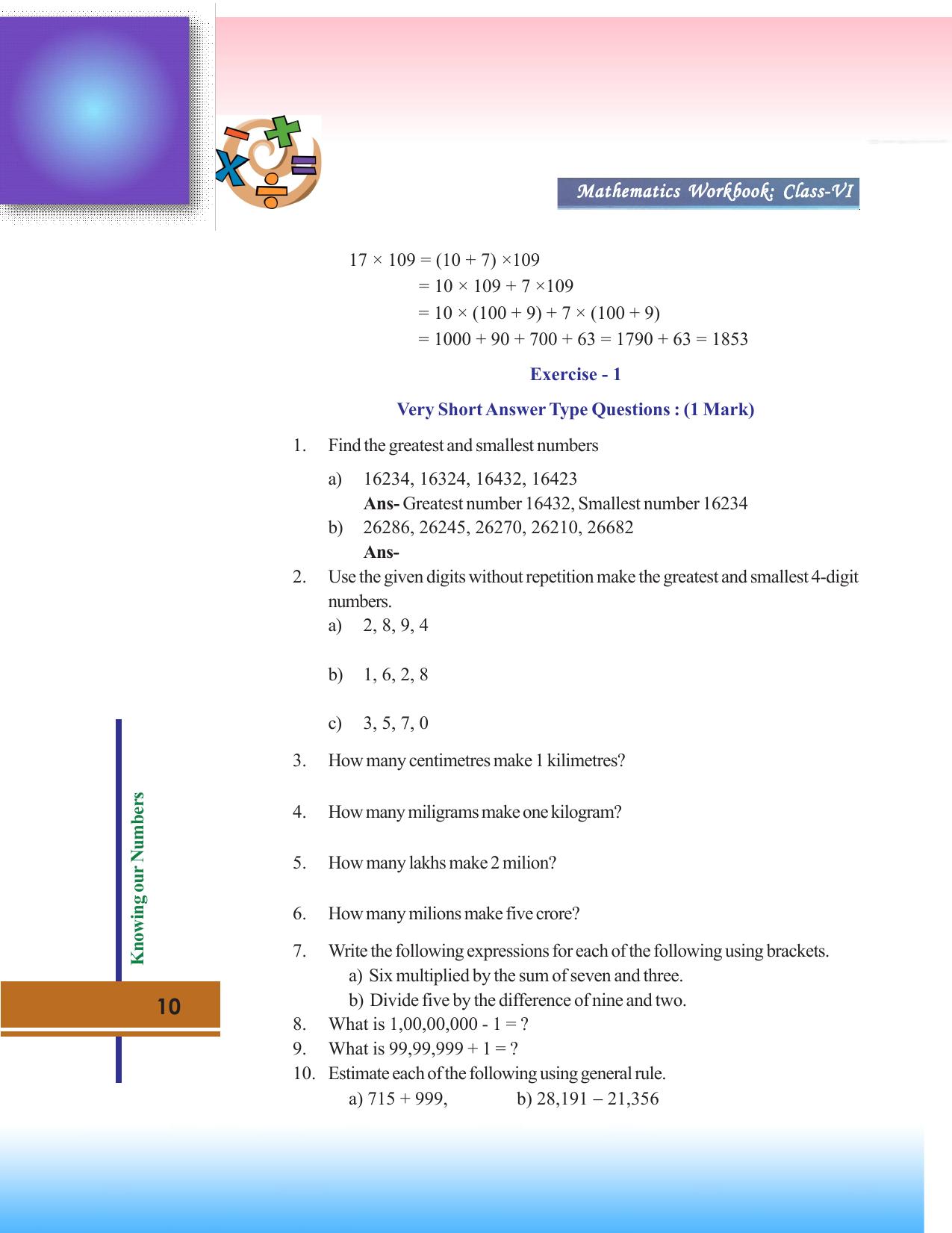 Tripura Board Class 6 Math English Version Workbooks - Page 10