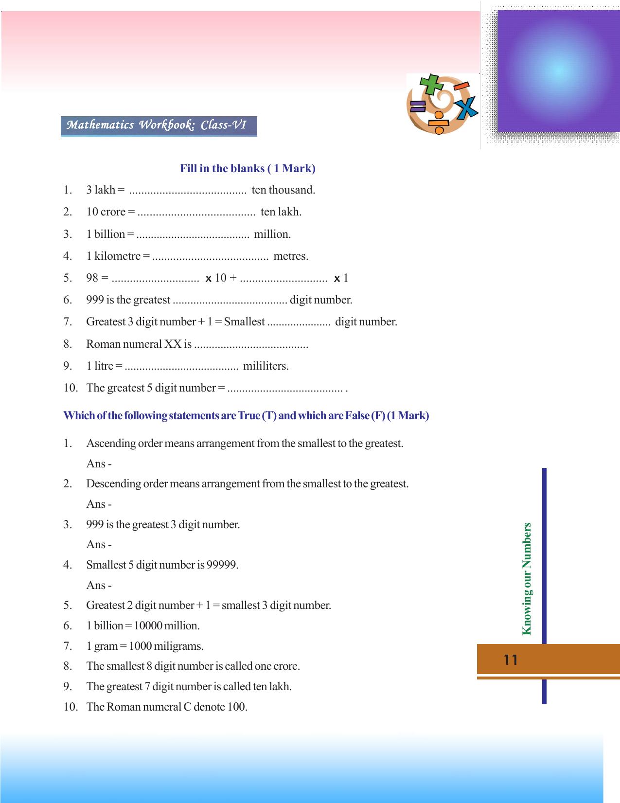 Tripura Board Class 6 Math English Version Workbooks - Page 11