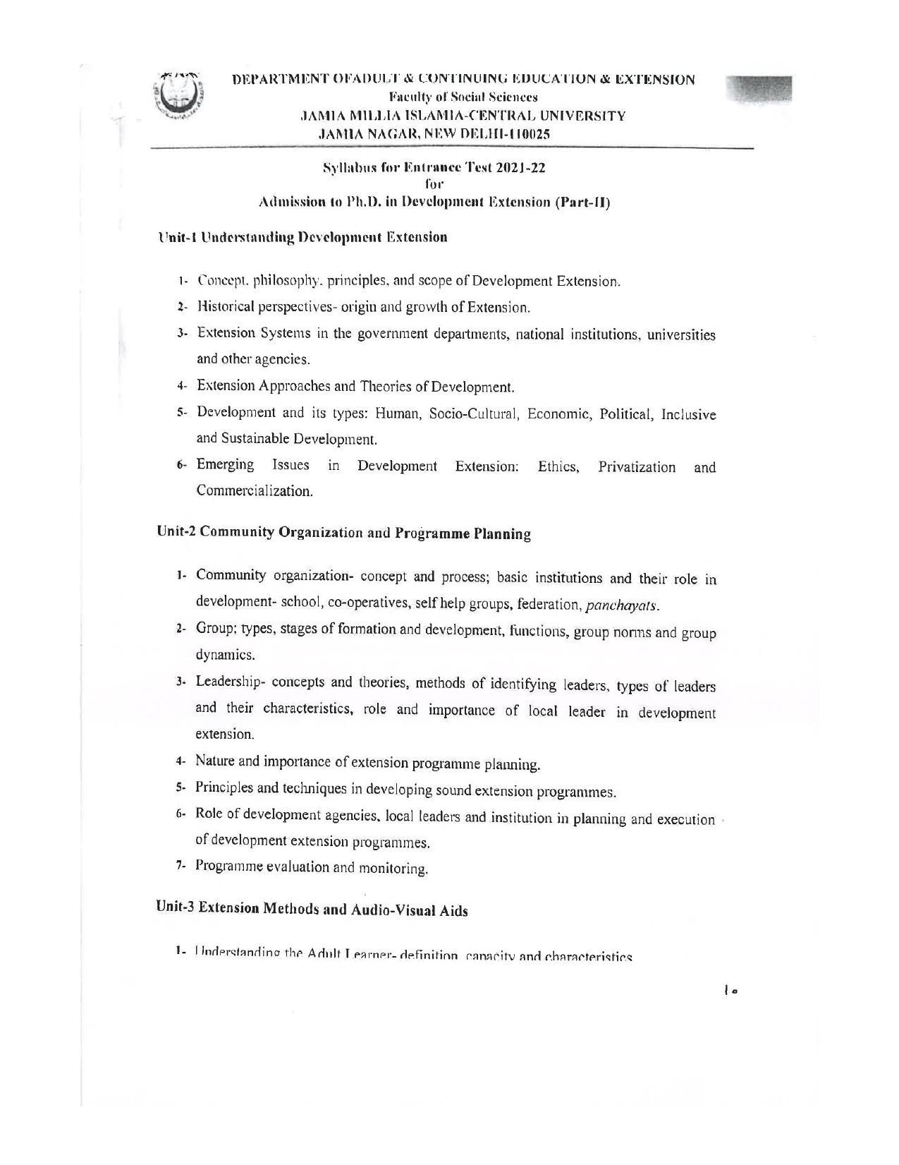 JMI Entrance Exam FACULTY OF SOCIAL SCIENCES Syllabus - Page 11