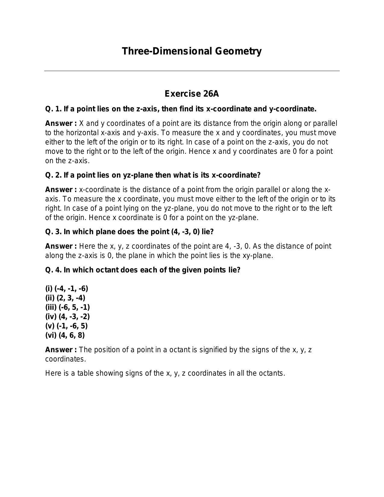 Chapter 26: GThree-Dimensional Geometry: RS Aggarwal Class 11 Solutions  - Page 1