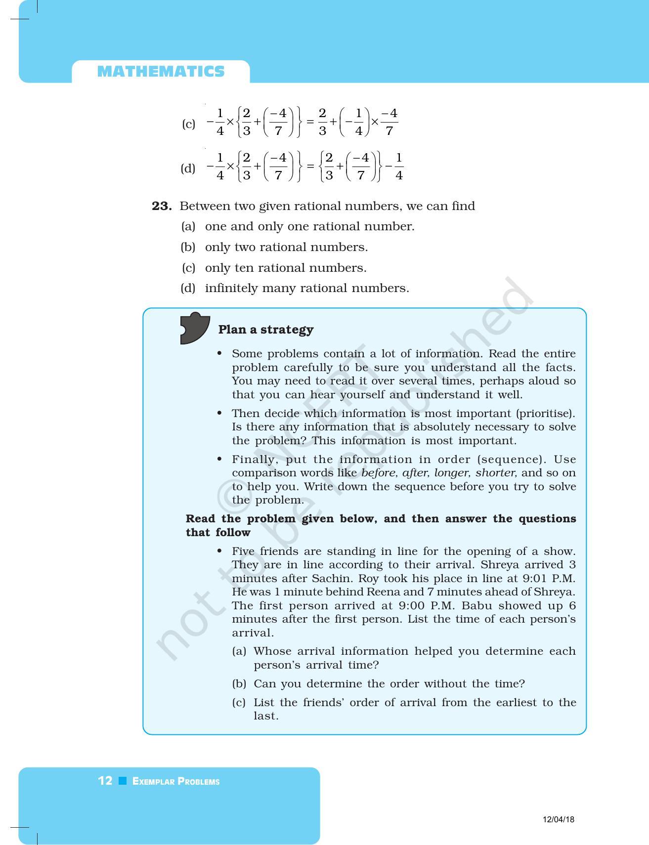 NCERT Exemplar Book For Class 8 Maths Chapter 1 Rational Numbers