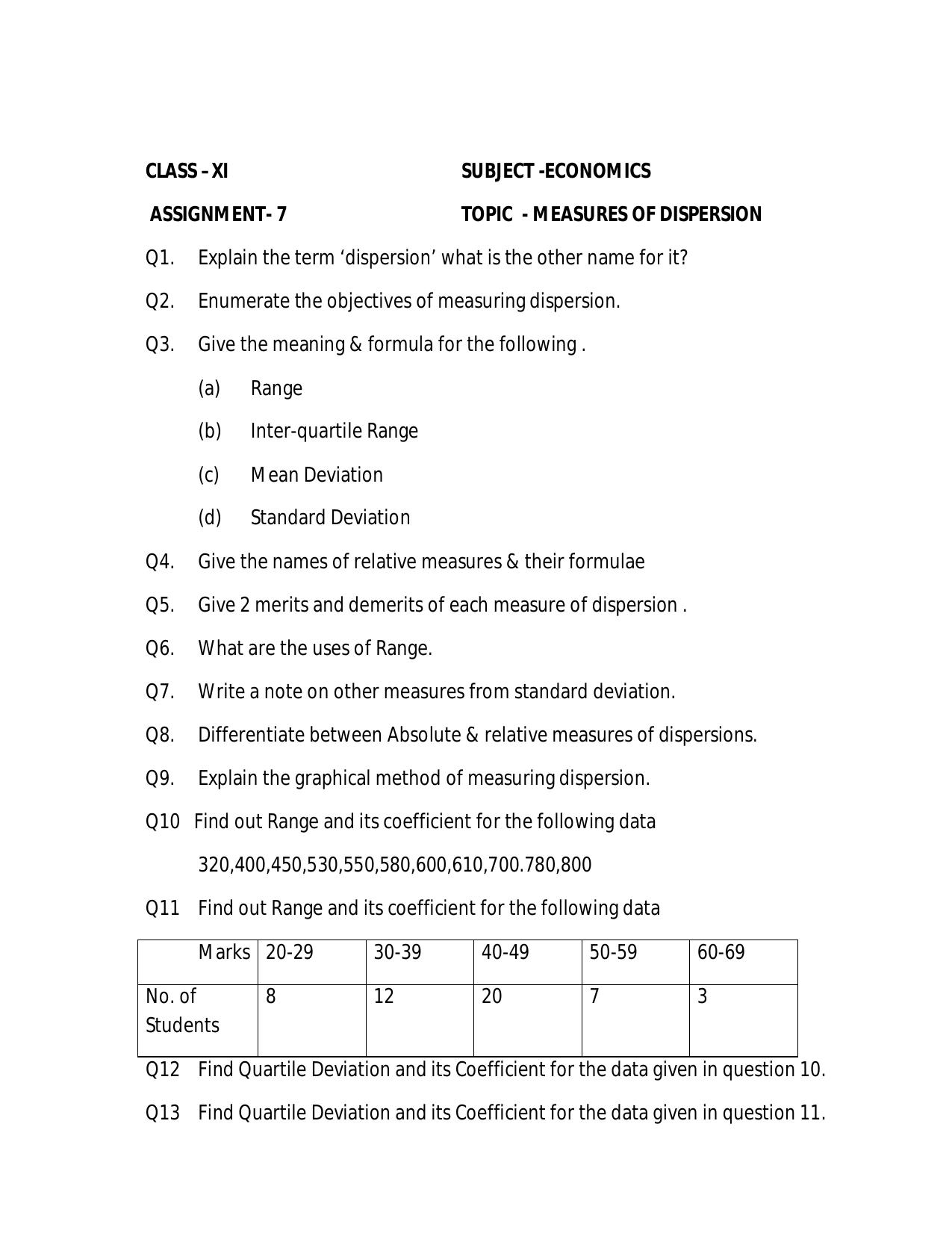 CBSE Worksheets for Class 11 Economics Assignment 7 - Page 1