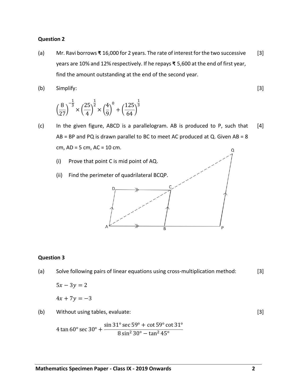 Icse Class 9 Maths Sample Paper Indcareer Schools