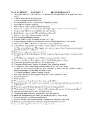 CBSE Worksheets for Class 11 Biology Assignment 3