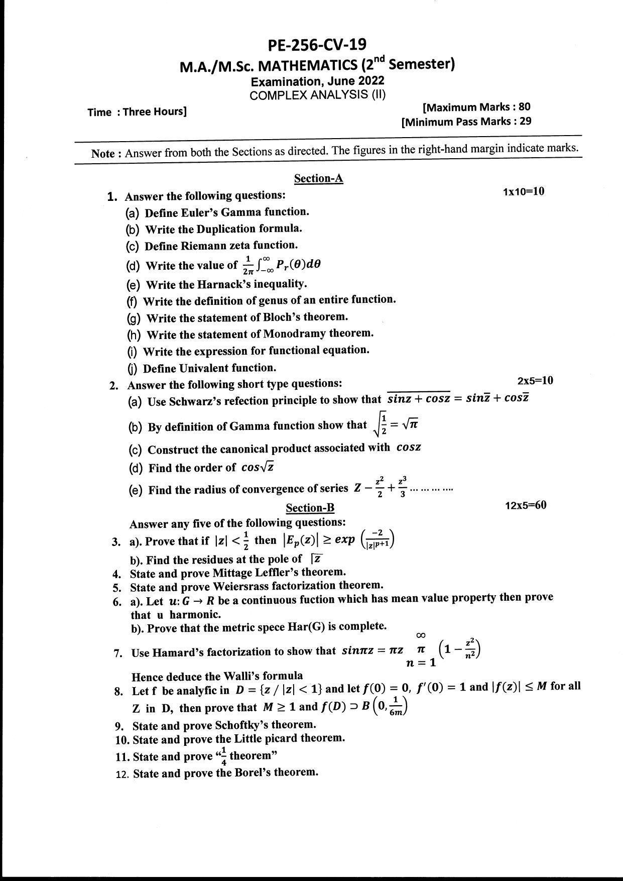 Bilaspur University Question Paper June 2022:M.A./M.Sc. Mathematics ...