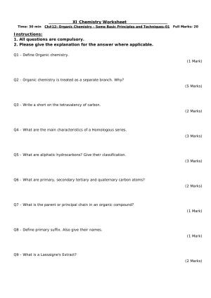 CBSE Worksheets for Class 11 Chemistry Organic Chemistry Assignment 1