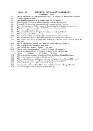 CBSE Worksheets for Class 11 Chemistry Assignment 7