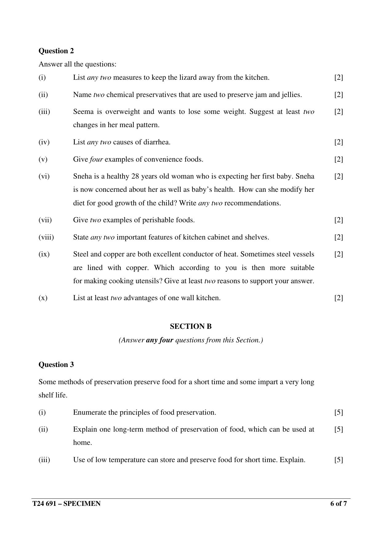 ICSE Class 10  2024 Cookery Sample Paper - Page 6
