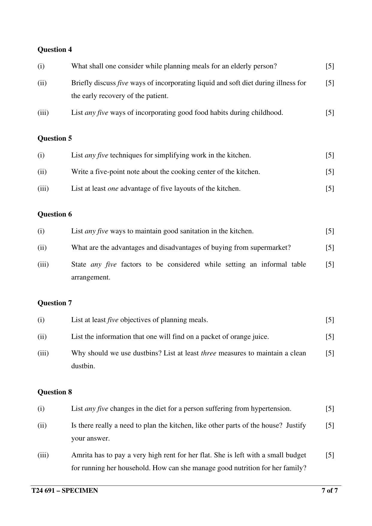 ICSE Class 10  2024 Cookery Sample Paper - Page 7