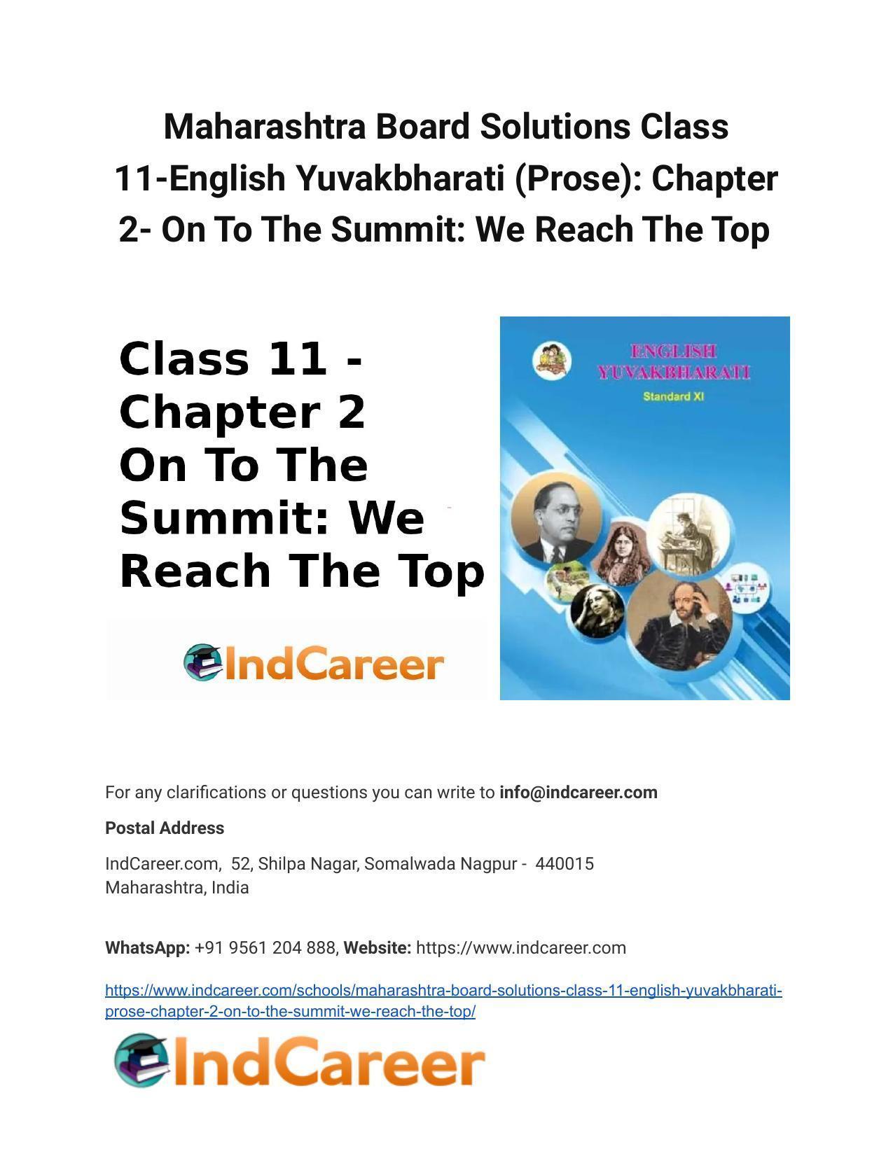 Maharashtra Board Solutions Class 11-English Yuvakbharati (Prose ...