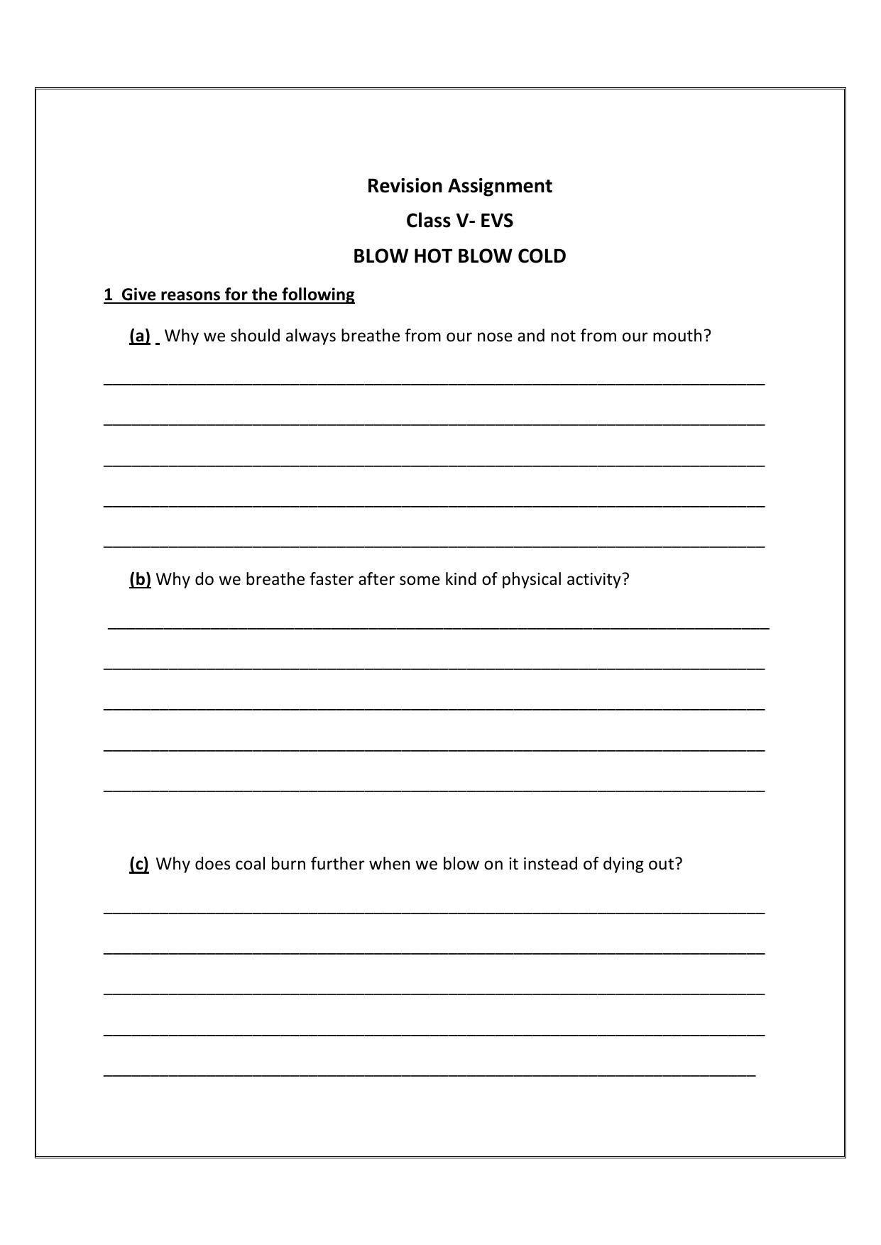 Worksheet for Class 5 Environmental Studies Assignment 1 - Page 1