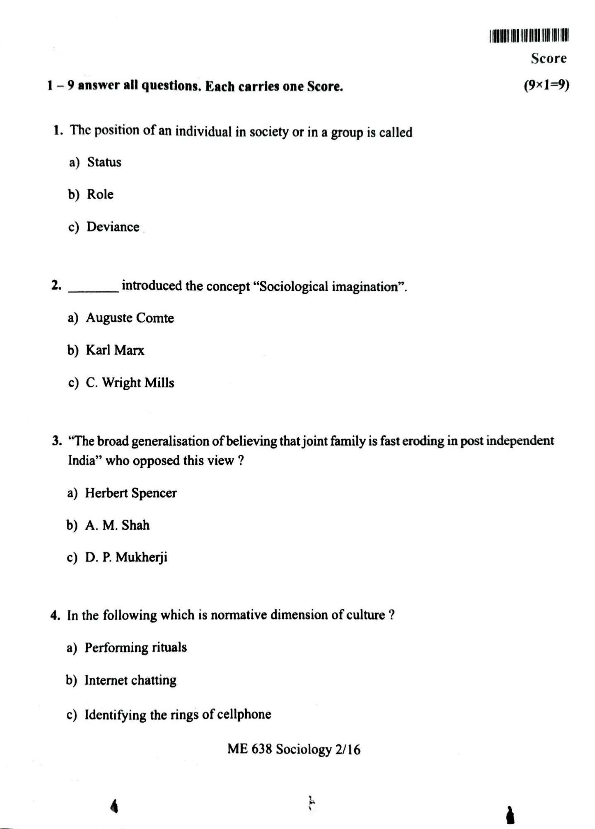 Kerala Plus One 2022 Sociology Question Papers (Model) - Page 2