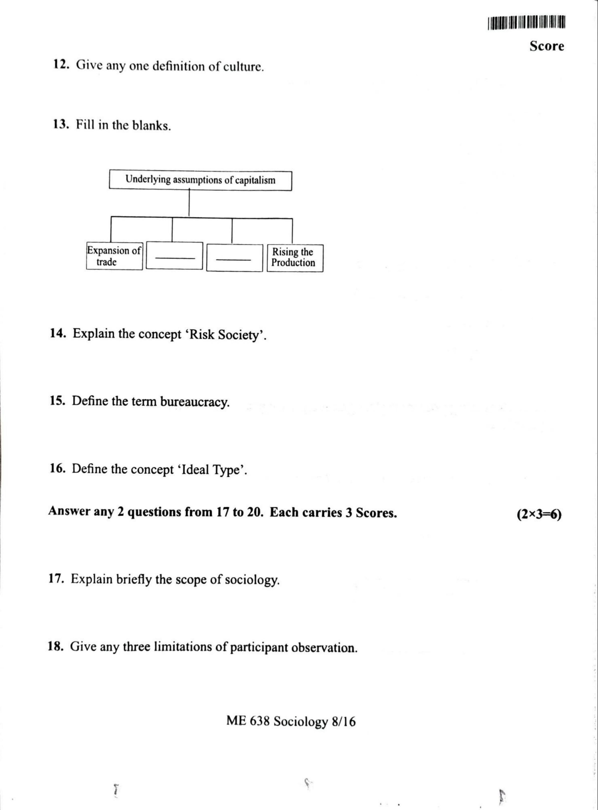 Kerala Plus One 2022 Sociology Question Papers (Model) - Page 8