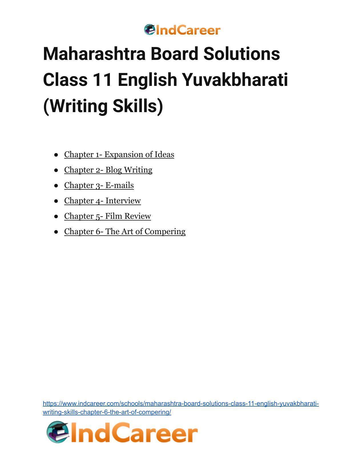 Maharashtra Board Solutions Class 11-English Yuvakbharati (Writing ...