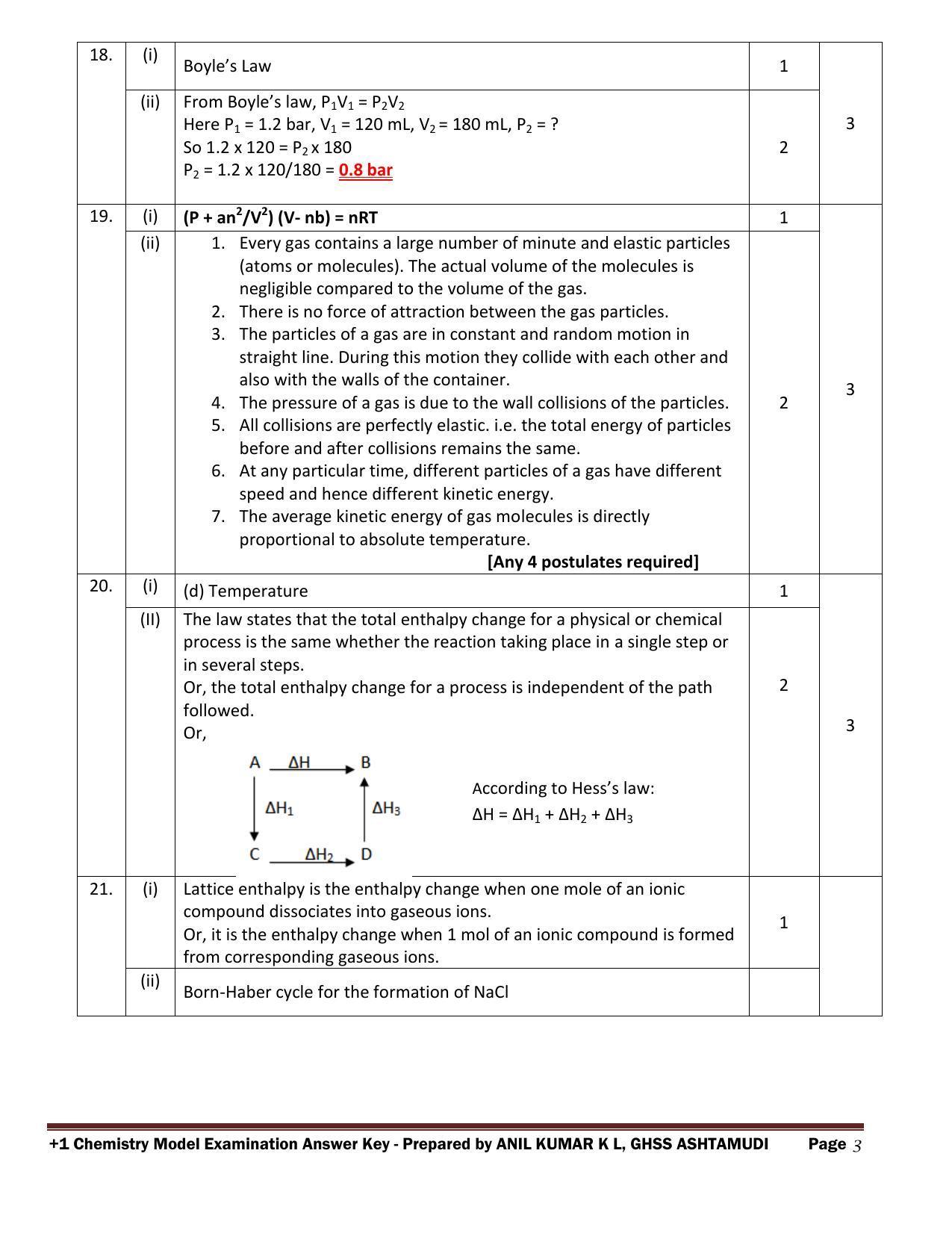 Kerala Plus One 2021 Chemistry Answer Key (Model) - Page 3