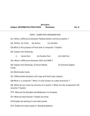 CBSE Worksheets for Class 11 Information Practices Computer Organisation Assignment