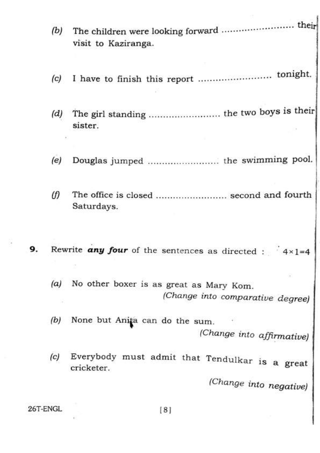 Assam HS 2nd Year English 2016 Question Paper - Page 8
