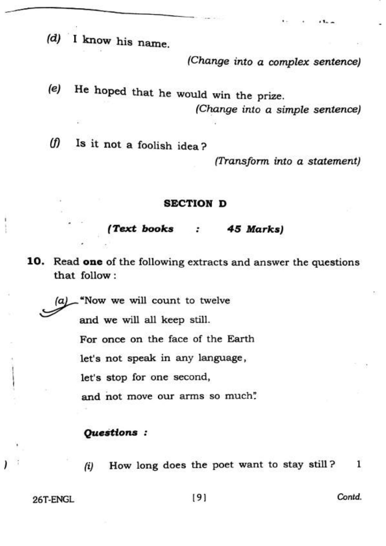 Assam HS 2nd Year English 2016 Question Paper - Page 9