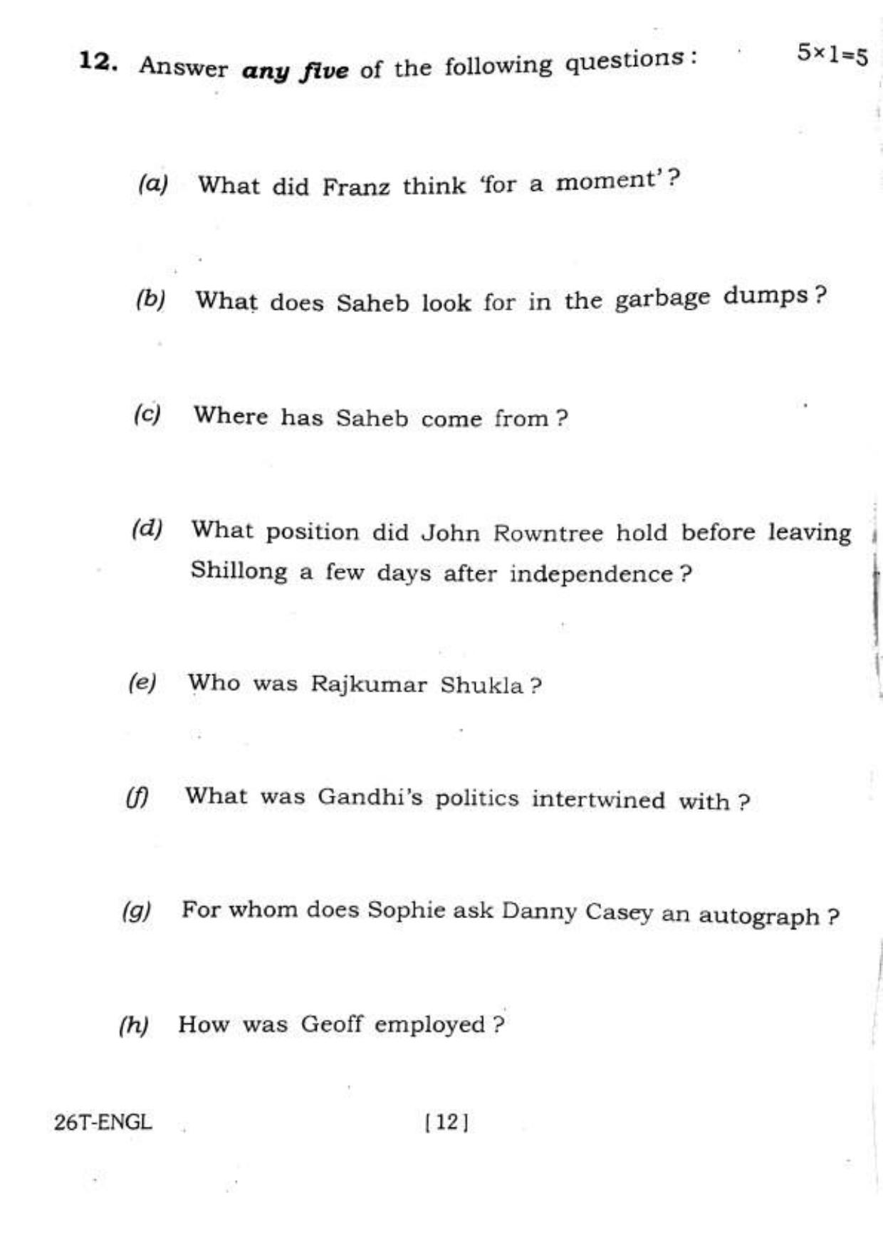 Assam HS 2nd Year English 2016 Question Paper - Page 12