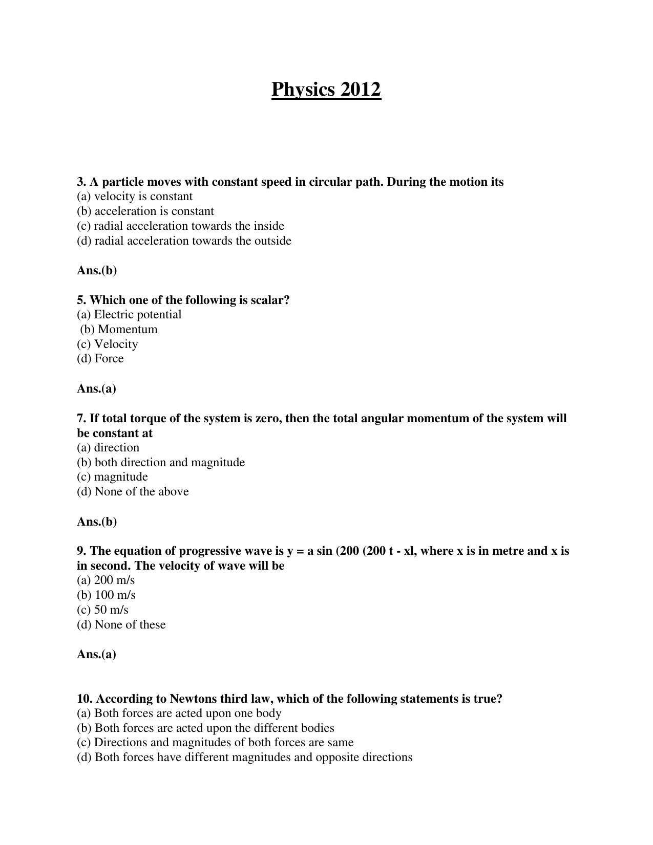 BCECE Previous Year Papers 2012 Physics - Page 1