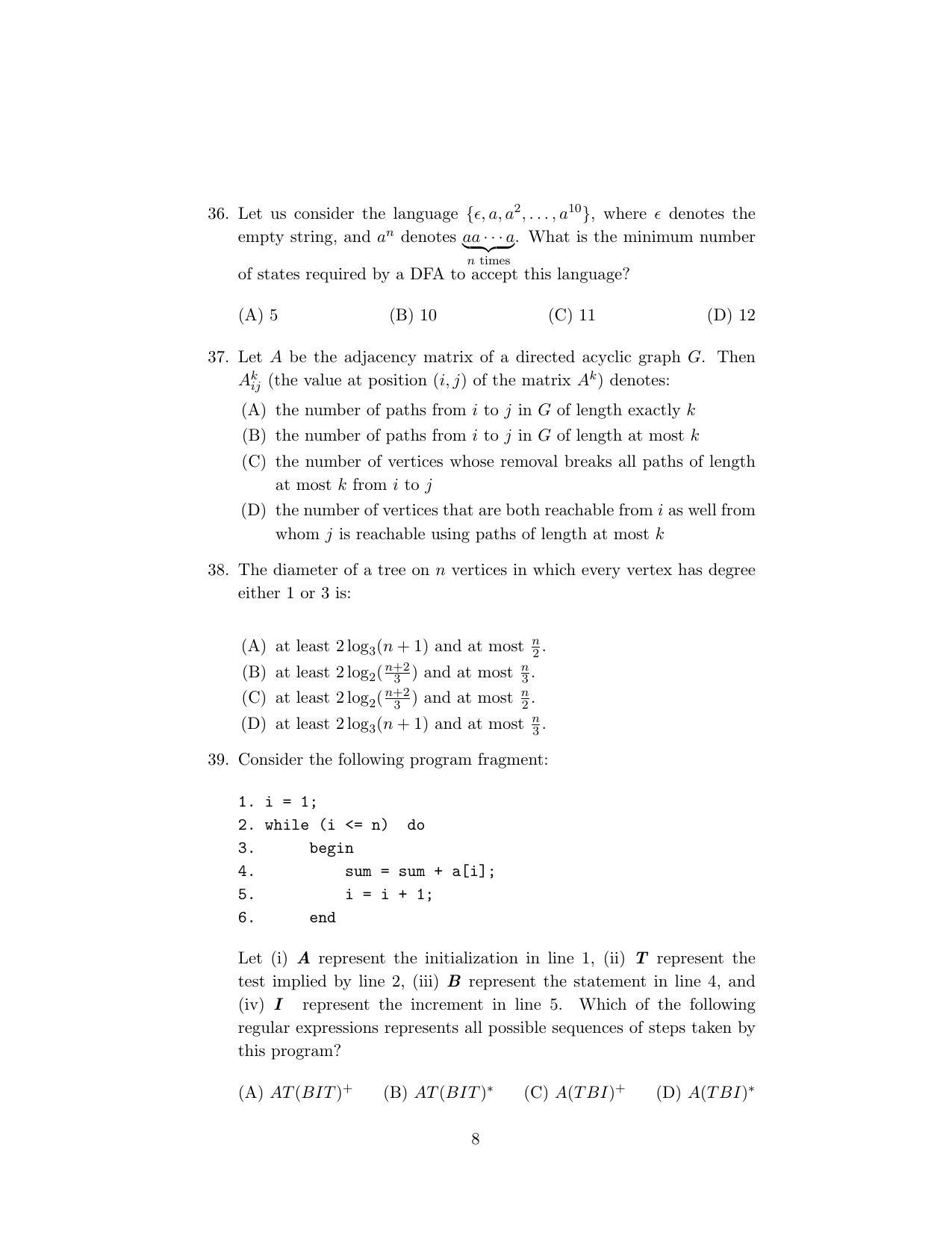 ISI Admission Test M.Tech (CS) PCA 2023 Sample Paper - IndCareer Docs