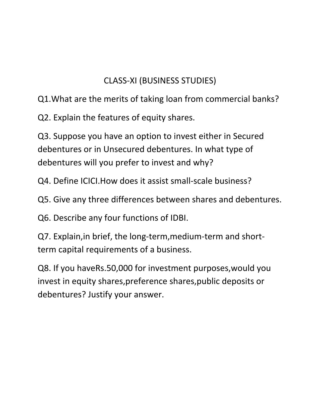 CBSE Worksheets for Class 11 Business Studies Commercial Bank Assignment 2 - Page 1