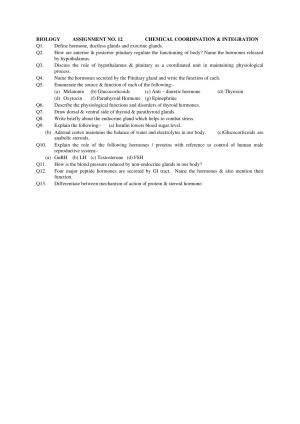 CBSE Worksheets for Class 11 Biology Assignment 12