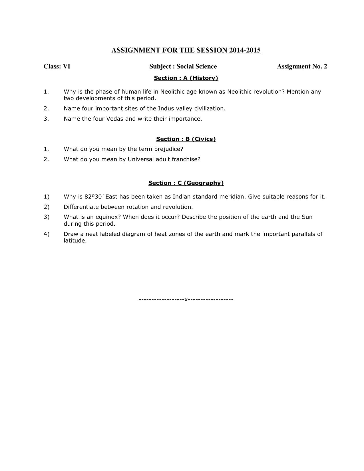 CBSE Worksheets for Class 6 Social Science History Civics Geography Assignment 1 - Page 1