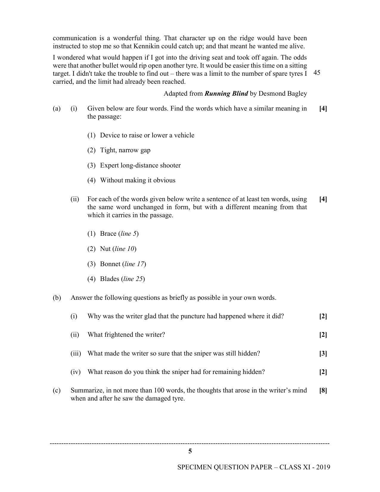 ISC Class 11 Specimen Paper for English Language - IndCareer Schools