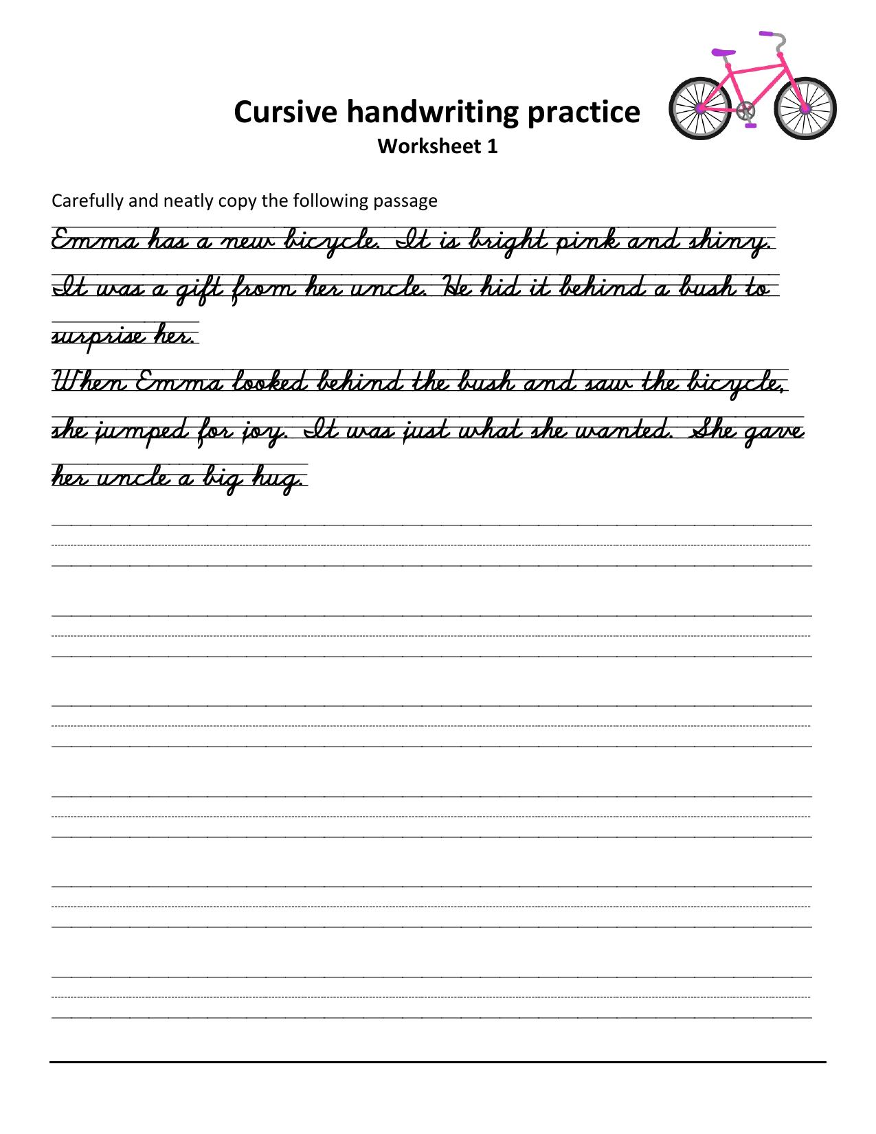 Cursive Passages Worksheets - Page 1