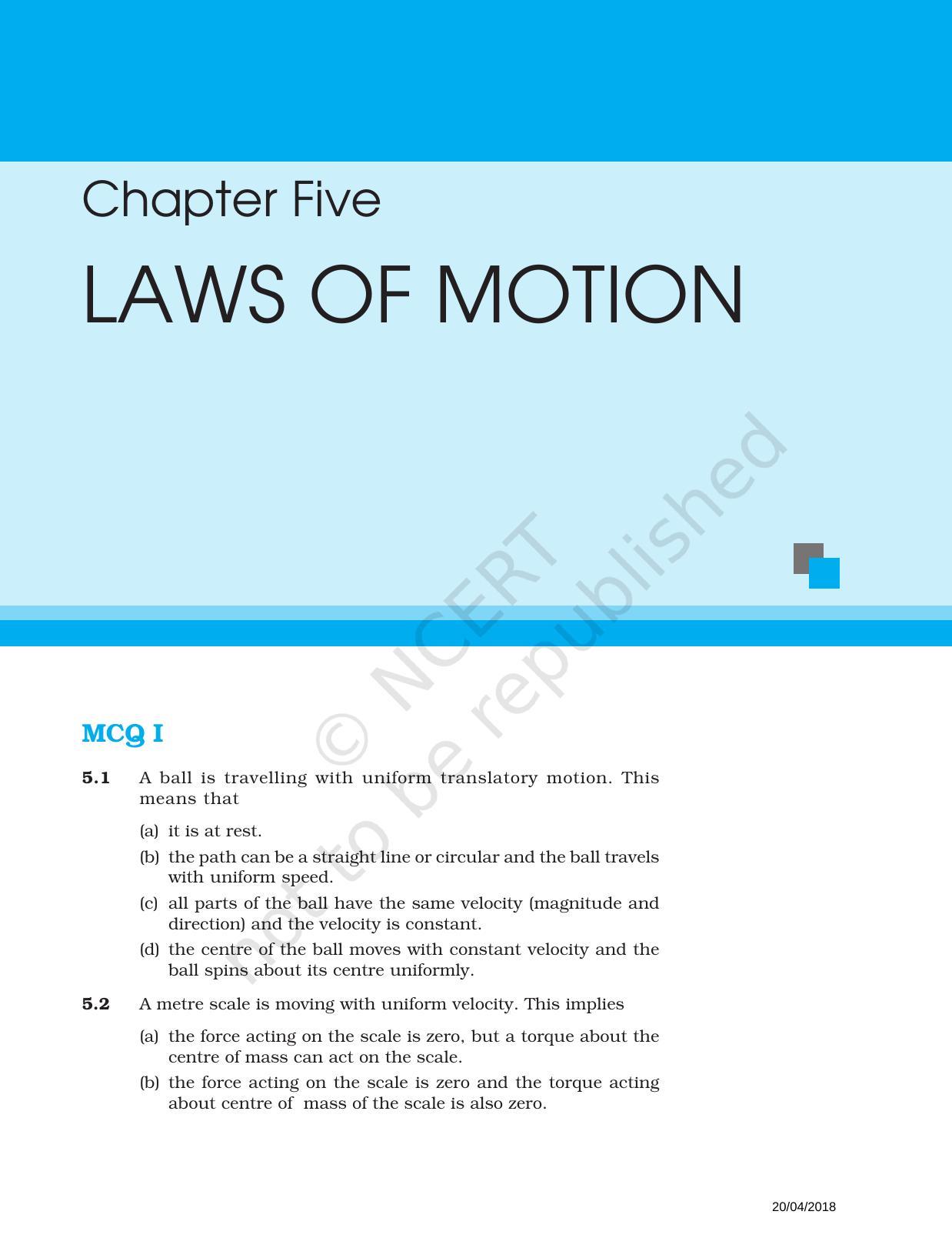 NCERT Exemplar Book for Class 11 Physics: Chapter 4 Laws of Motion - Page 1