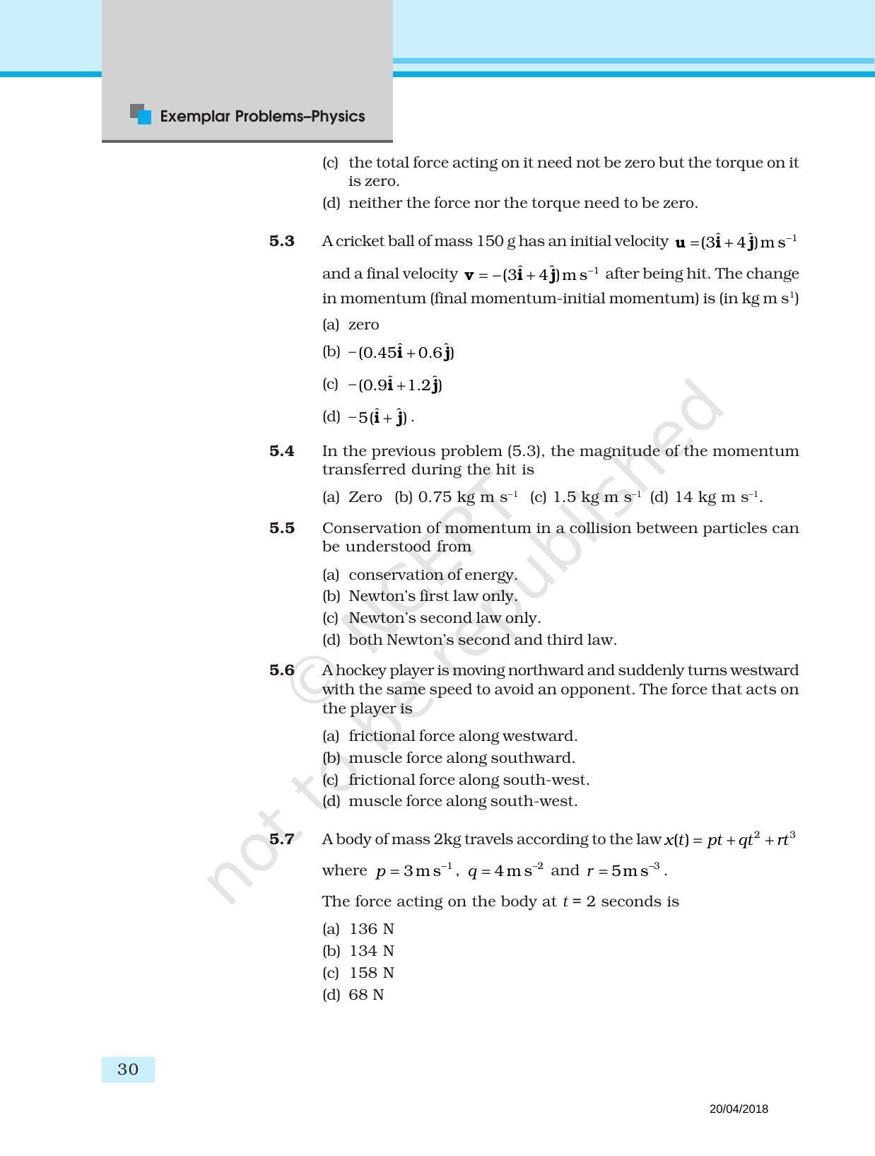 NCERT Exemplar Book for Class 11 Physics: Chapter 4 Laws of Motion - Page 2