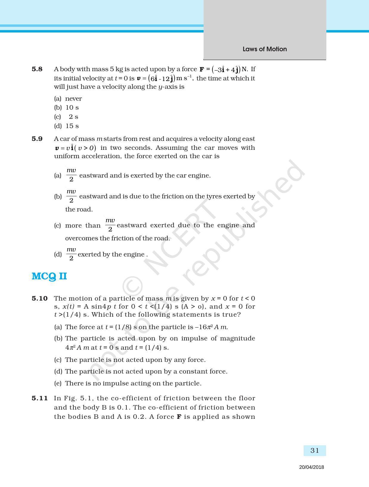 NCERT Exemplar Book for Class 11 Physics: Chapter 4 Laws of Motion - Page 3