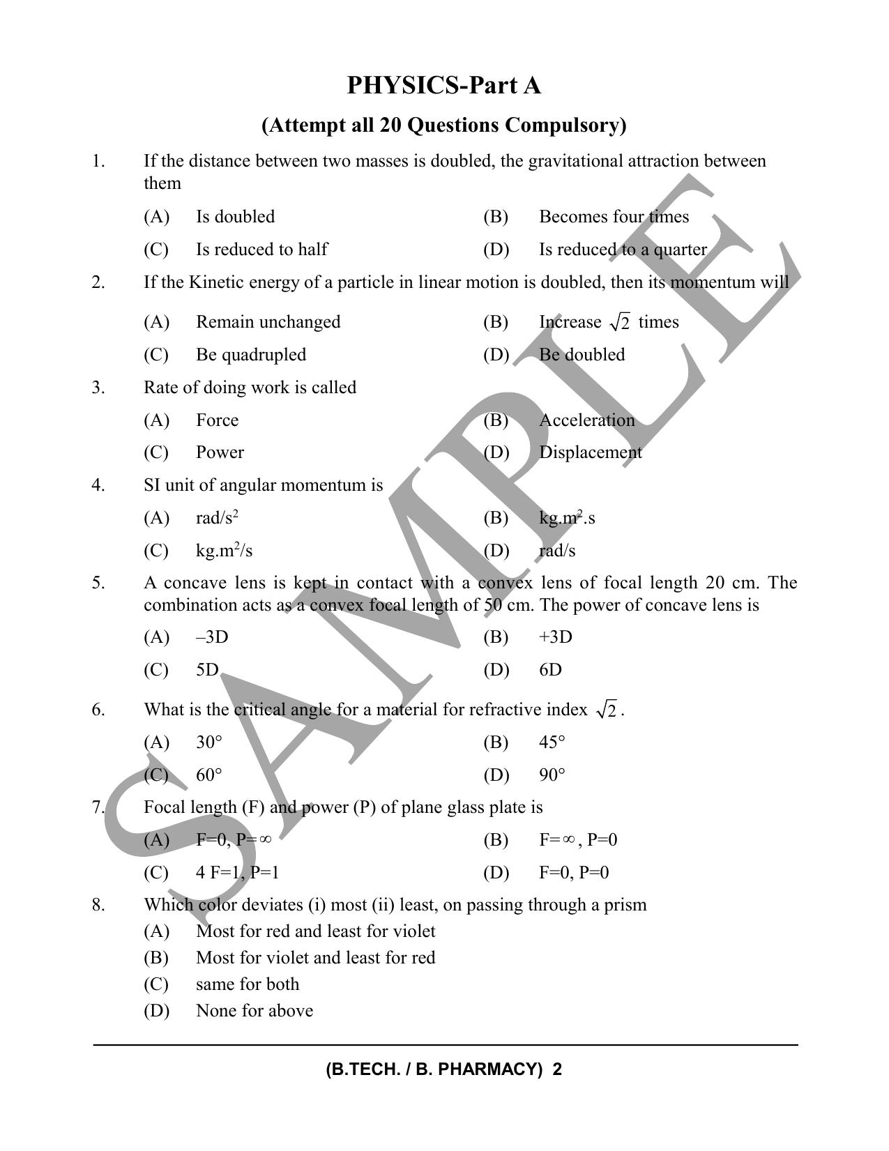 HPCET B. Tech. and B. Pharm. 2023 Sample Paper - Page 2