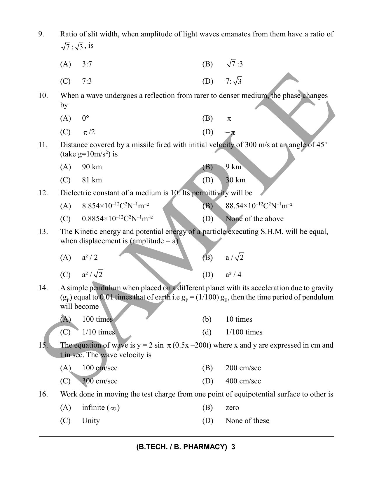 HPCET B. Tech. and B. Pharm. 2023 Sample Paper - Page 3