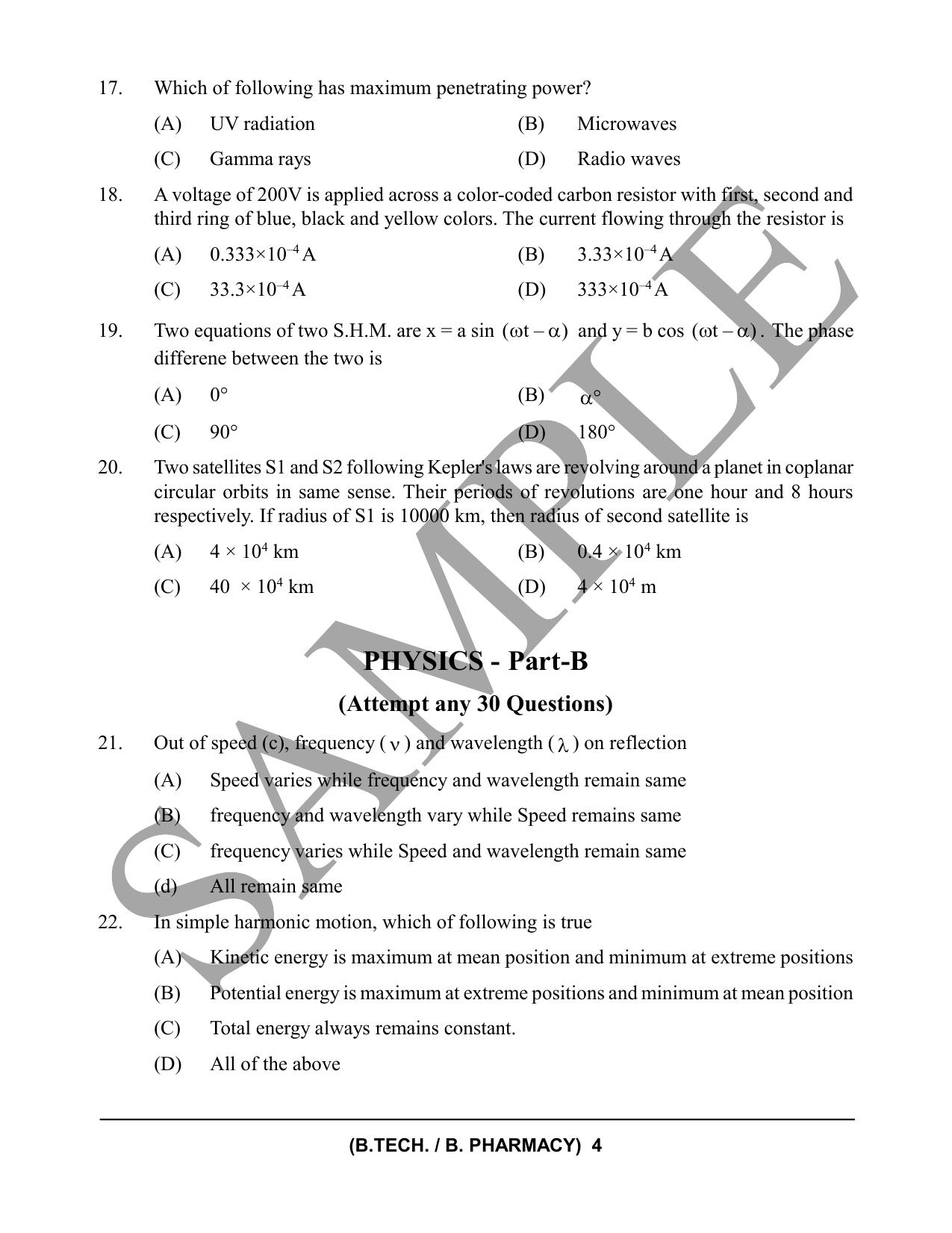 HPCET B. Tech. and B. Pharm. 2023 Sample Paper - Page 4