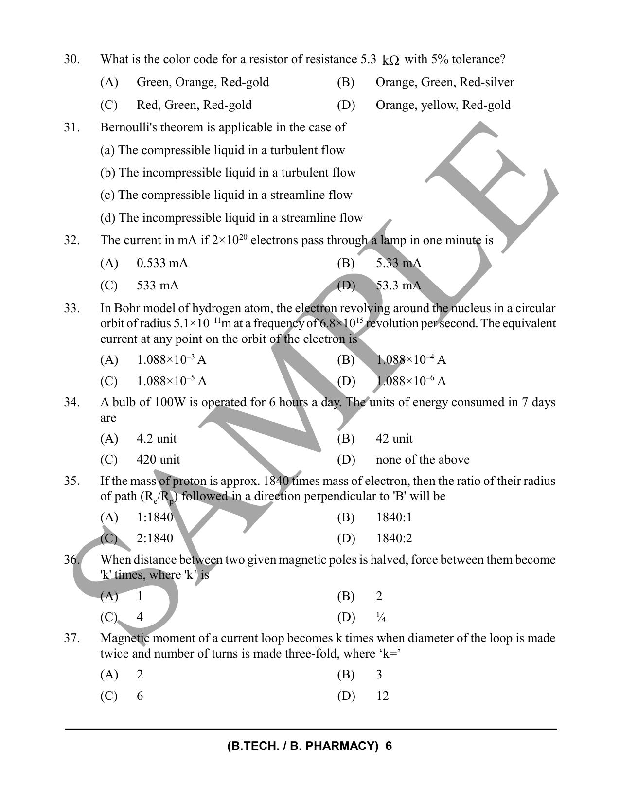 HPCET B. Tech. and B. Pharm. 2023 Sample Paper - Page 6