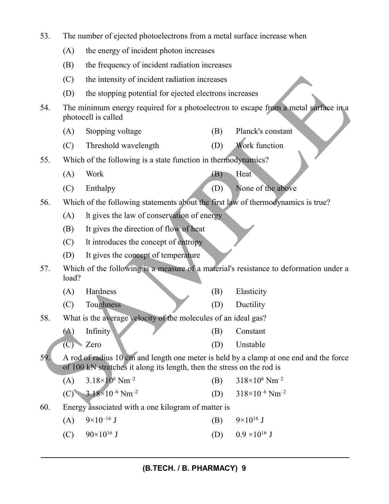 HPCET B. Tech. and B. Pharm. 2023 Sample Paper - Page 9
