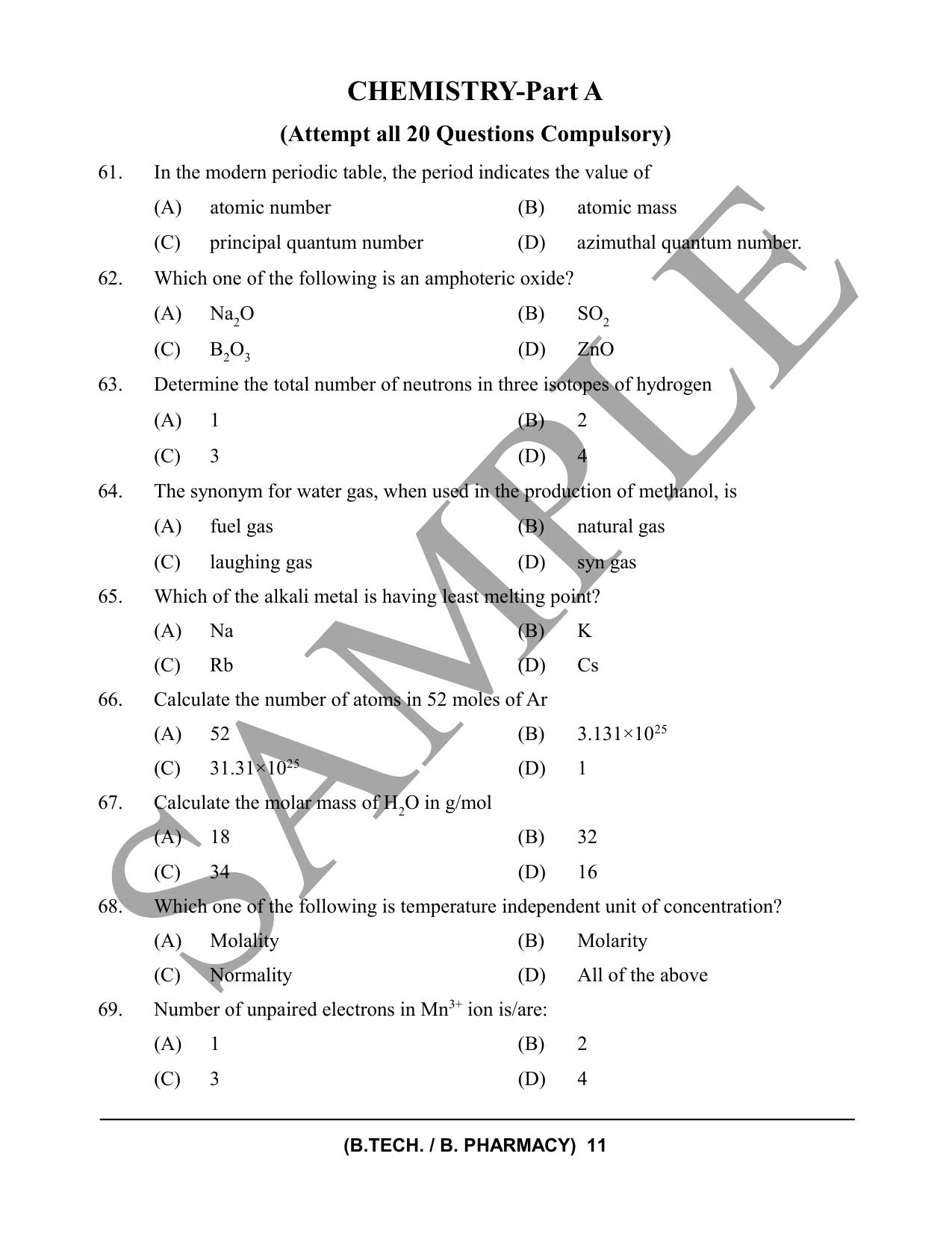 HPCET B. Tech. and B. Pharm. 2023 Sample Paper - Page 11