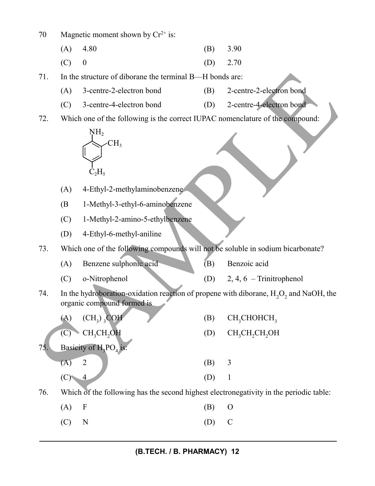 HPCET B. Tech. and B. Pharm. 2023 Sample Paper - Page 12