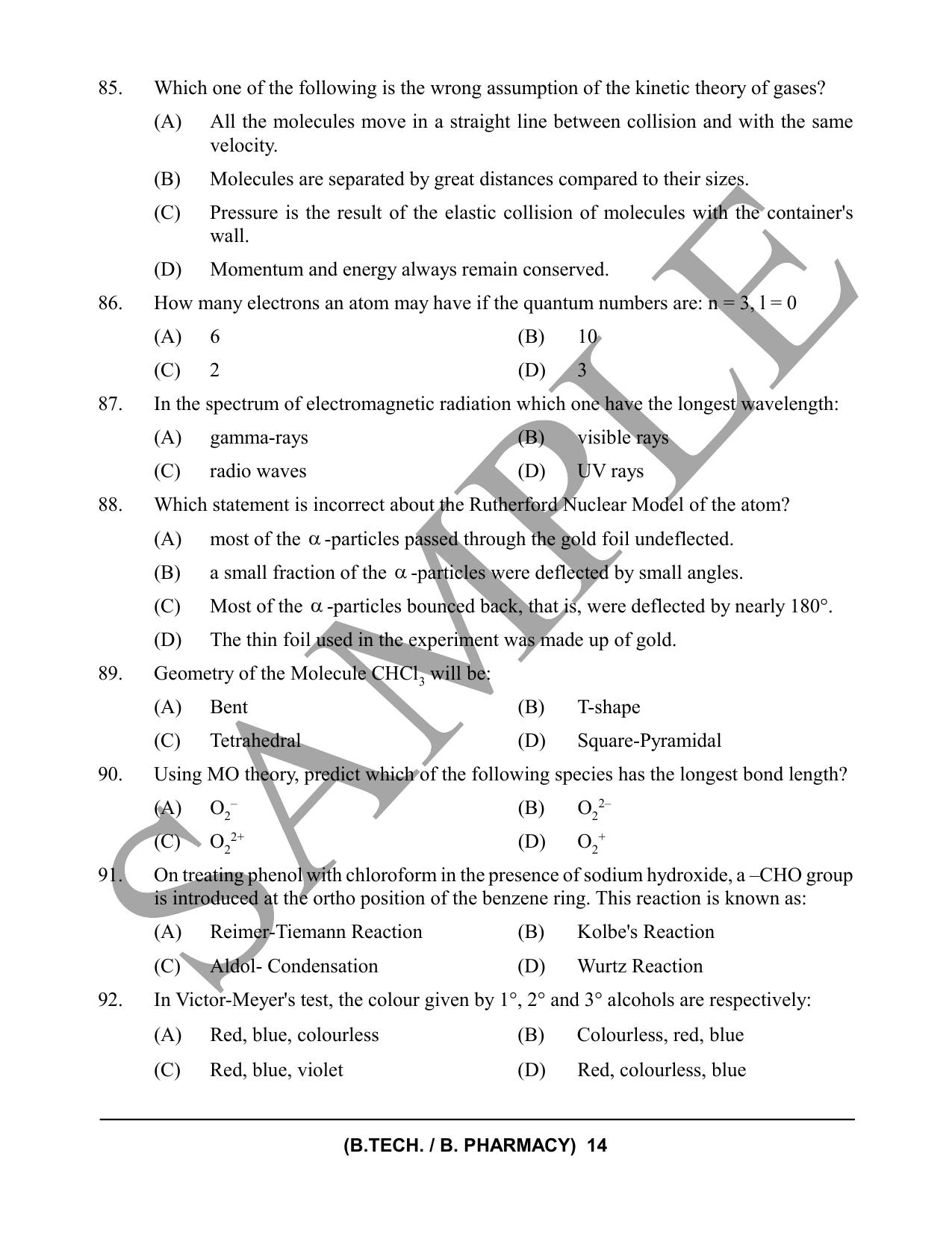 HPCET B. Tech. and B. Pharm. 2023 Sample Paper - Page 14