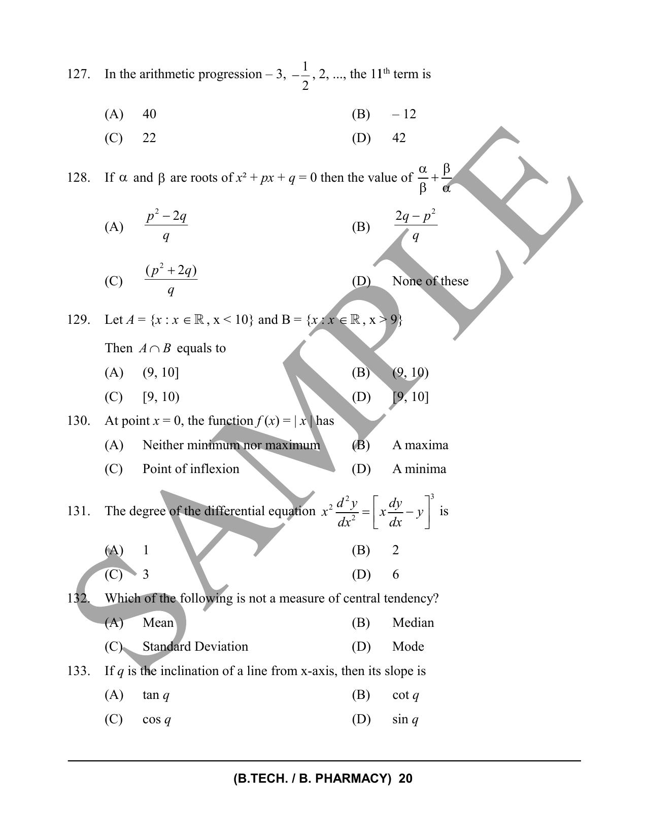 HPCET B. Tech. and B. Pharm. 2023 Sample Paper - Page 20