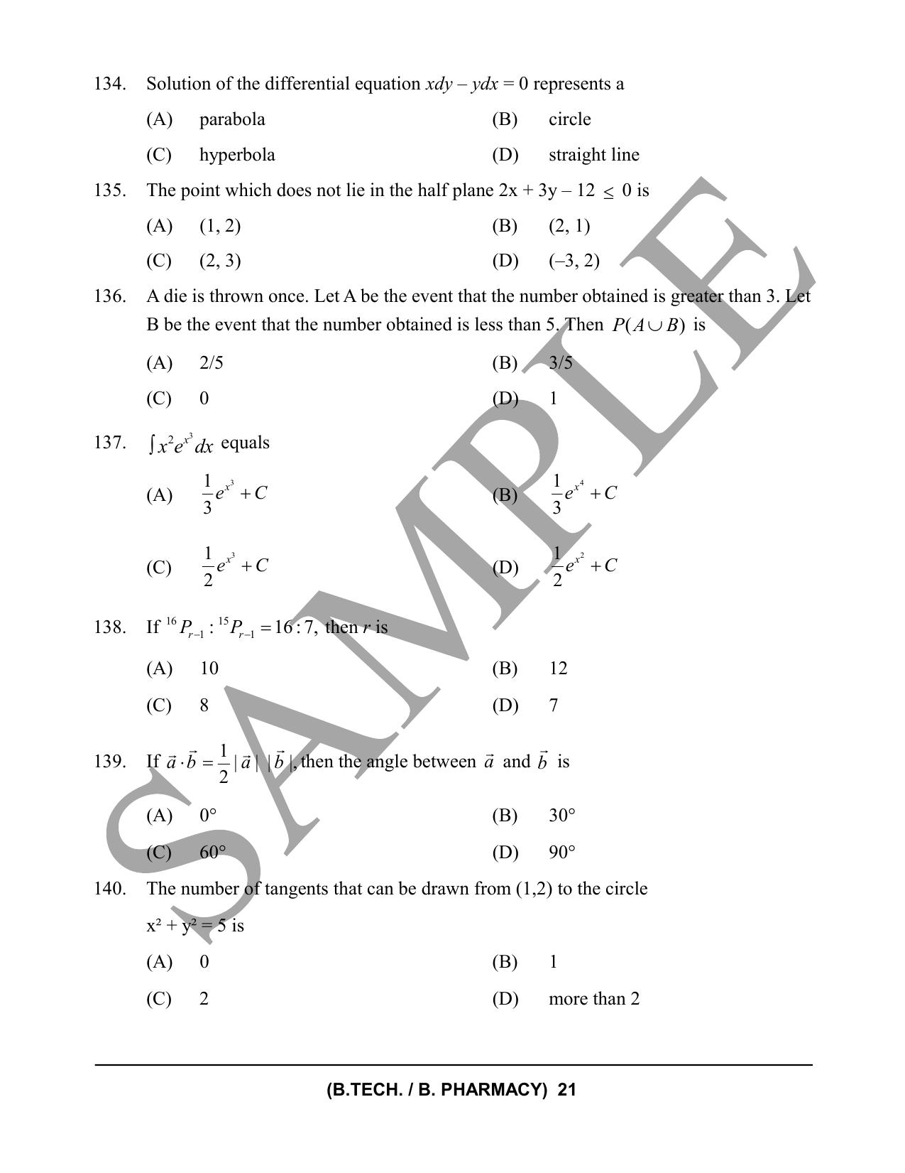 HPCET B. Tech. and B. Pharm. 2023 Sample Paper - Page 21