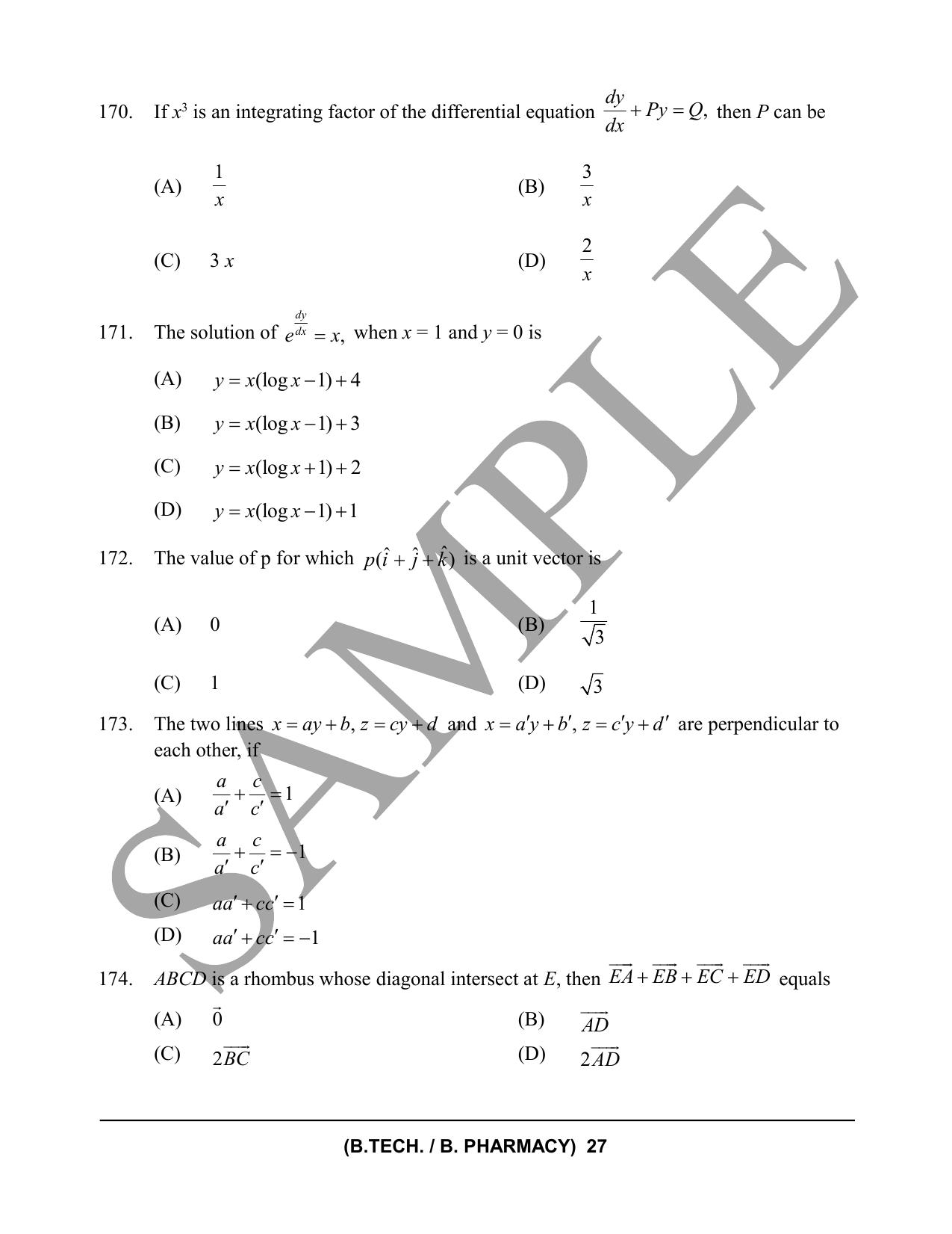 HPCET B. Tech. and B. Pharm. 2023 Sample Paper - Page 27