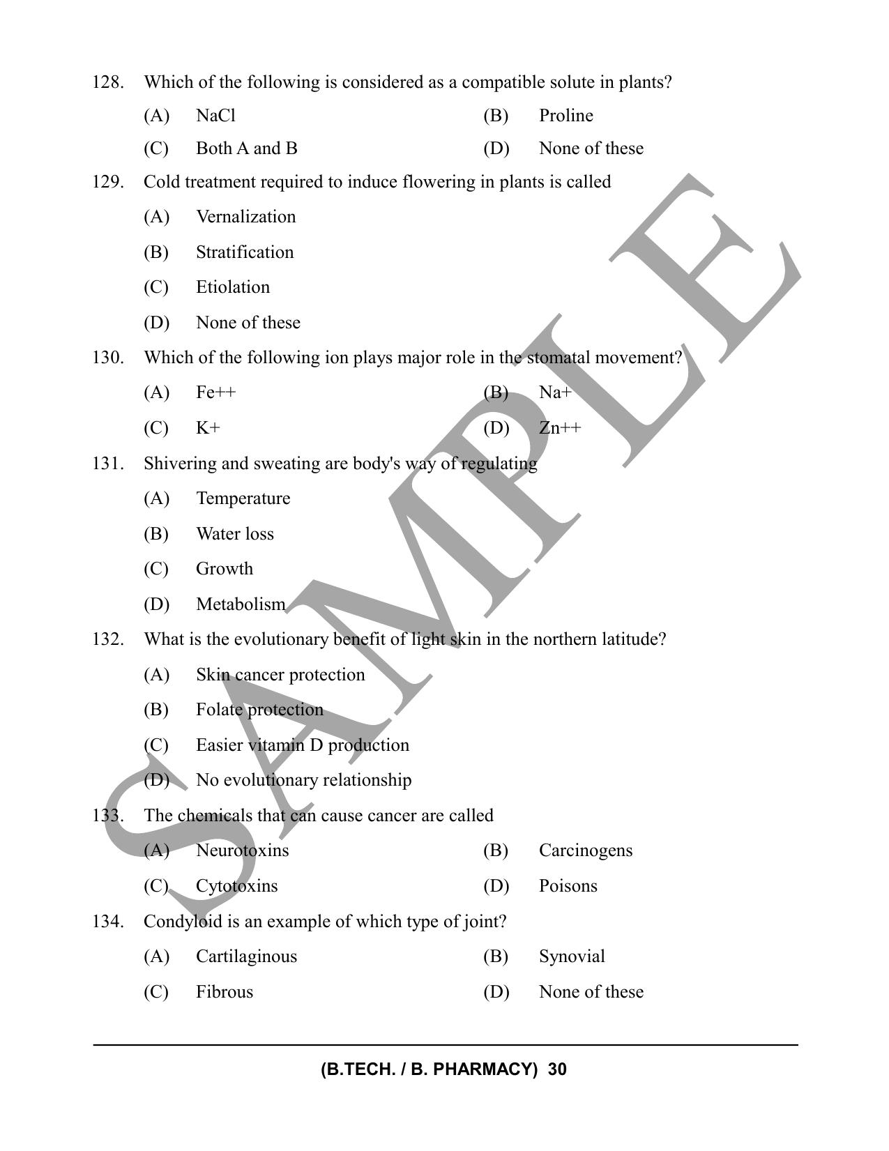 HPCET B. Tech. and B. Pharm. 2023 Sample Paper - Page 30